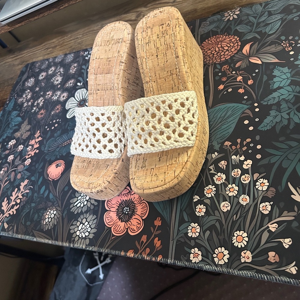 Madden Girl Tan Crochet Cork Wedges